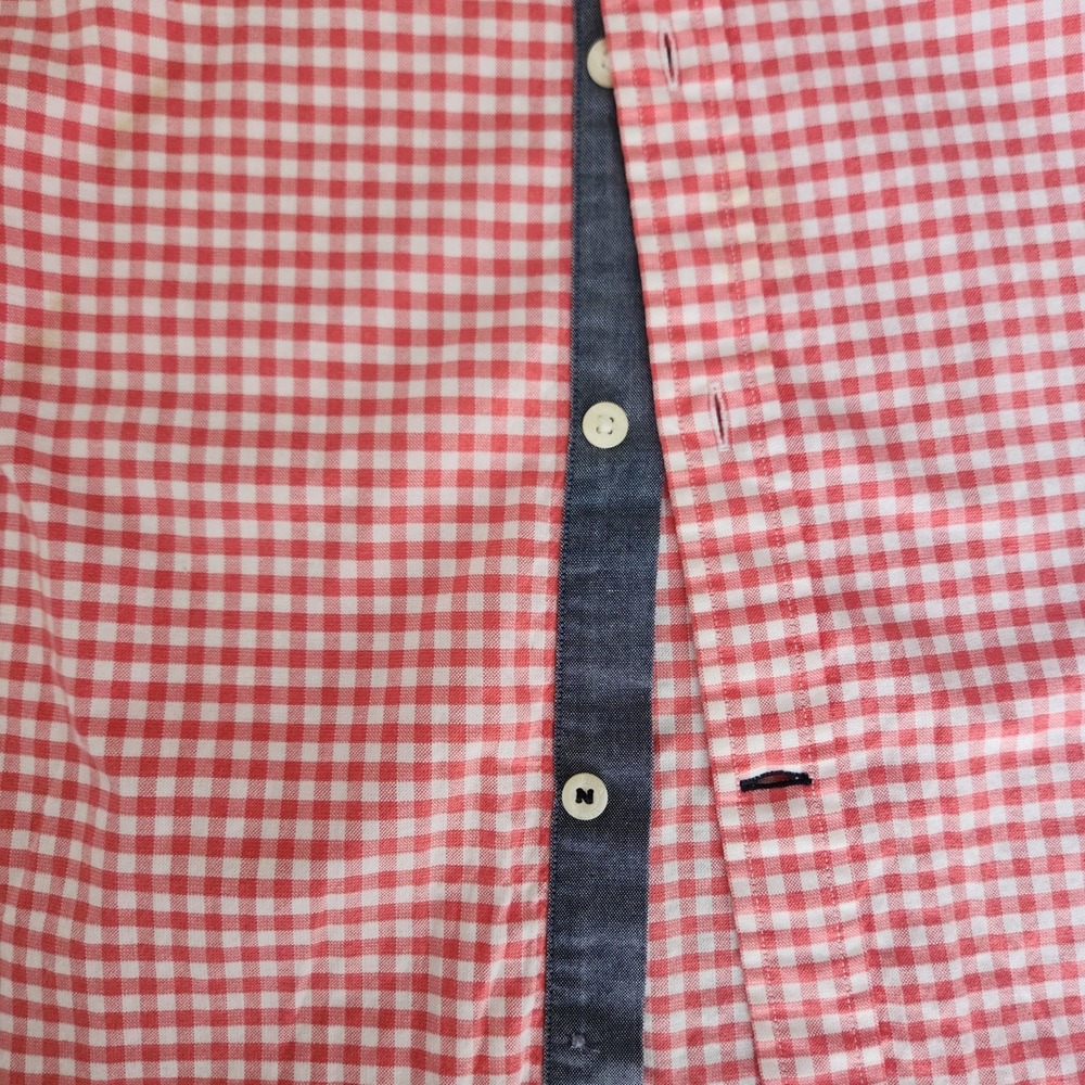 Nautica Mens L Classic Fit Stretch Gingham Orange Checkered Button Down Shirt - Picture 6 of 9